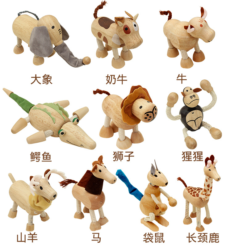 simulation wooden  animal doll children Toys Decoration cognition Early education Puzzle men and women baby Toys Home Furnishing Decoration