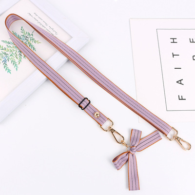 新款通用蝴蝶結斜跨手機挂繩女款時尚條紋包包長肩帶可調節背帶潮