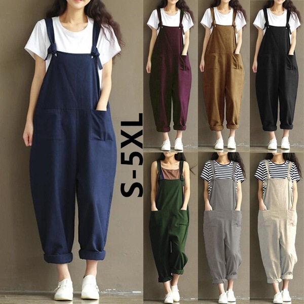 2021 spring and summer New plus size women's clothing artistic dark blue brushed cotton strap casual trousers women's factory direct sales