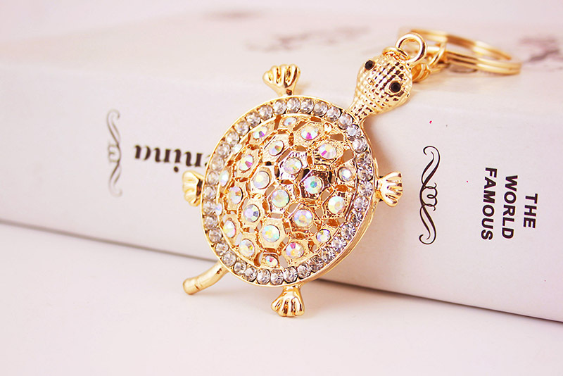 50g Weight Diamond Inlay Material Keychain Classification Alloy, Metal Material Tortoise Pattern Unisex Gender Cute Style White, Peach, Gold Color Tortoise Keychain Alloy Metal Diamond Unisex Cute Keychain 1