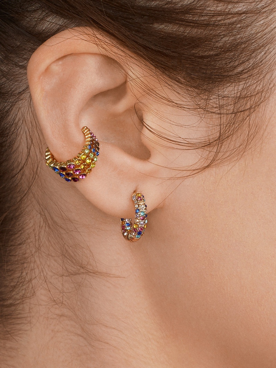 Alloy C-shaped Multi-layer Colored Diamonds Ear Clips display picture 3
