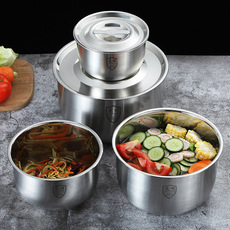 带盖304不锈钢汤锅厨具料理盆大调料缸和面盆家用厨房烘焙工具