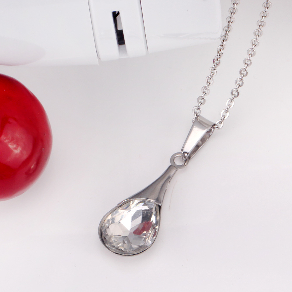 Fashion Water Droplets Stainless Steel Plating Zircon Earrings Necklace 1 Set