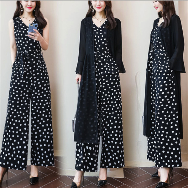 Couplet pants women’s wide-legged pants suit two Chiffon suits