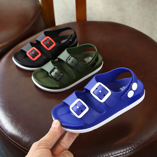 Summer New Children's Sandals for Boys Students, Beach Shoes, Plain Color, Suitable for Middle and Large Children, Soft Sole, Non-Slip, Male Cooling Sandals