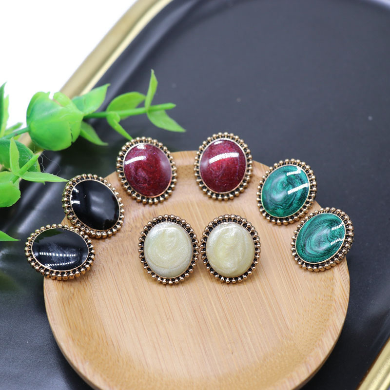 Colored Drop Glaze Oval Earrings Wine Red Green Simple Earrings Wholesales Fashion display picture 11