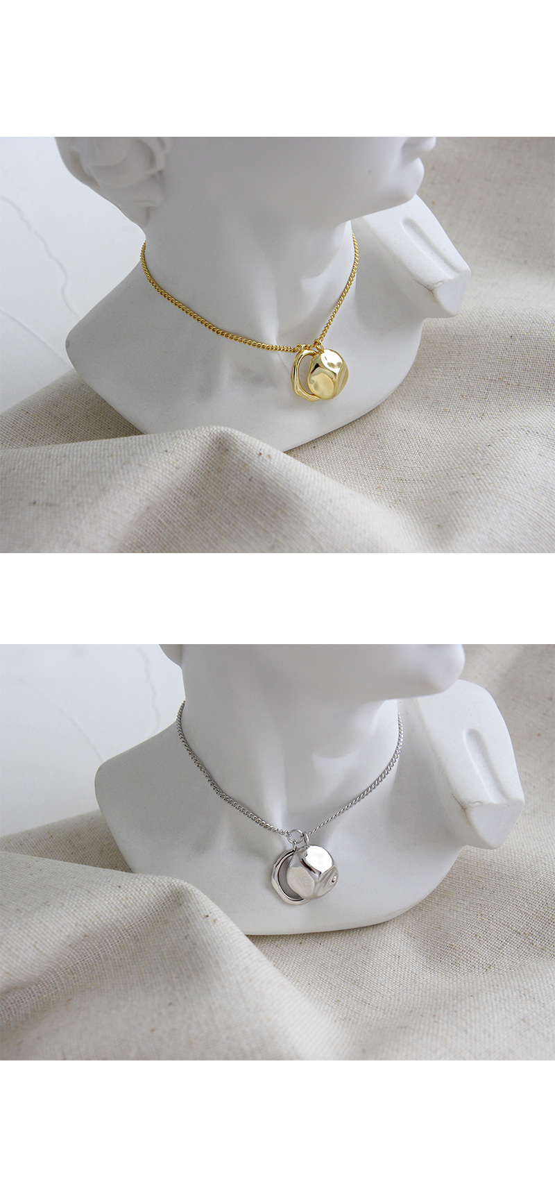 Xb044 Koreanische Version S925 Sterling Silber Halskette Geometrische Unregelmäßige Ring Runde Marke Weibliche Halskette Schlüsselbein Halskette Silber Ketten Dekoration display picture 6