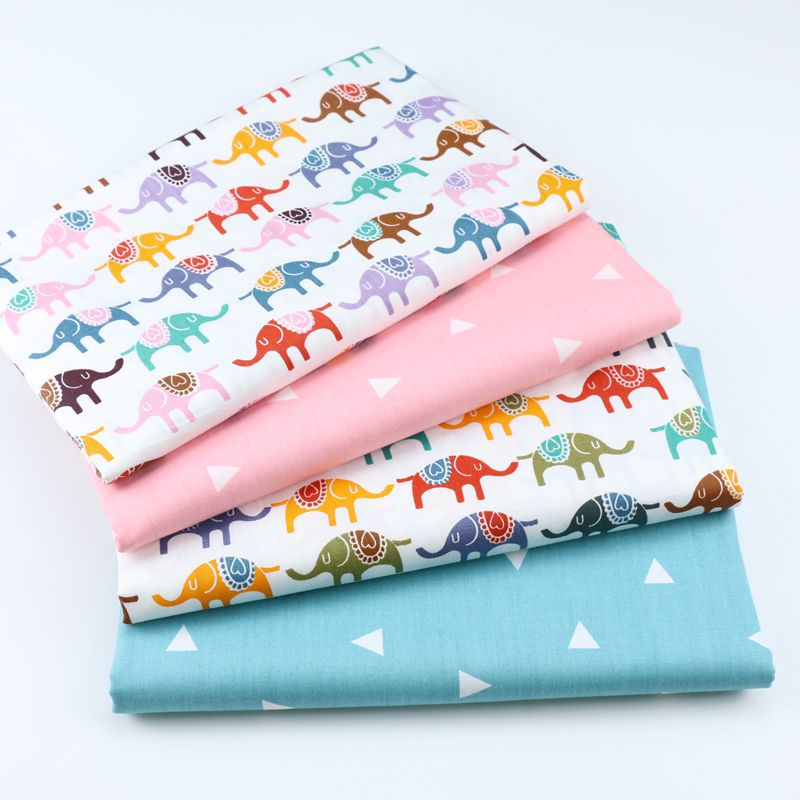 卡通小象三角形印花布料 宝宝包被纯棉斜纹面料 婴儿床品全棉布料