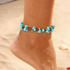 Accessory, turquoise round beads, metal ankle bracelet with tassels, European style, suitable for import