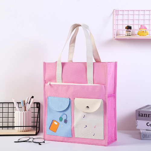 New portable A4 information file bag, men's and women's tutoring bag, large zipper art tutoring bag, children's homework school bag