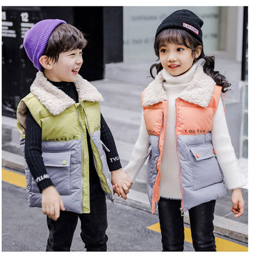 兒童背心外穿2019潮秋冬款韓版洋氣男童拼色坎肩女寶寶羽絨棉馬甲