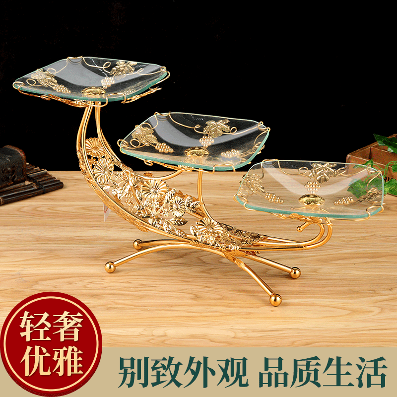 European-style glass fruit plate creative three-layer candy plate Home Hotel KTV decoration high-end luxury tea table fruit plate