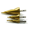 New triangular handle/hexagonal handle -plated titanium ladder drill bitter slot/spiral slot expansion drilling woodworking pagoda drill
