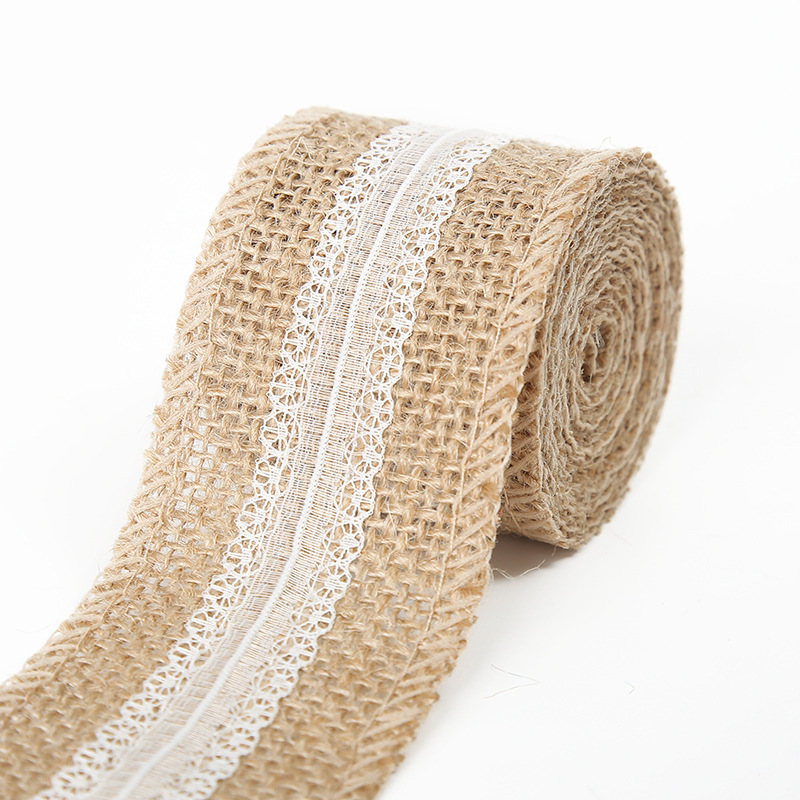 Rollo de lino de encaje DIY hecho a mano boda Navidad artesanía rollo de lino de encaje de lino cuerda de cáñamo