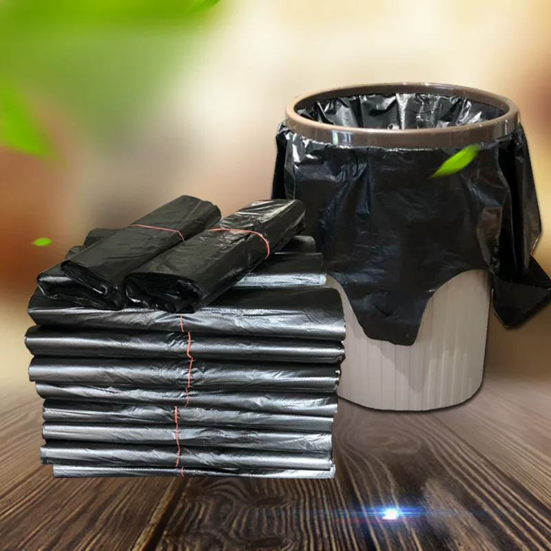 Handheld black garbage bag for home use, plastic pack, wholesale, increased thickness