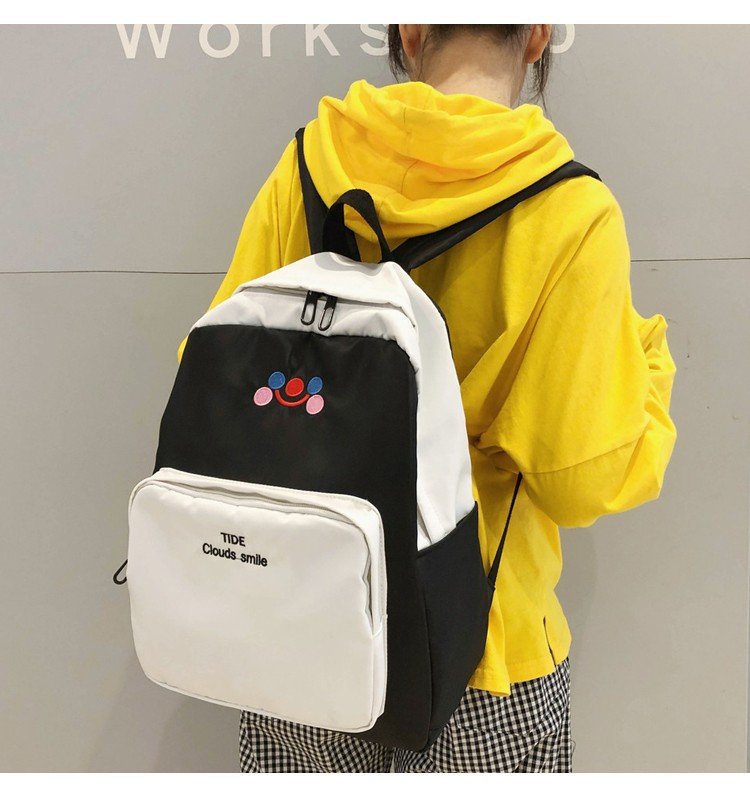 New Fashion Hit Color Embroidery Smiley Shoulder Bag Retro Sense Student Campus Backpack Wholesale display picture 40