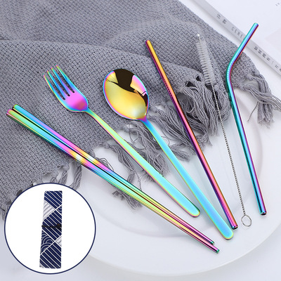 originality environmental protection Portable tableware 6 sets colour 304 Stainless steel Spoon fork chopsticks suit straw combination
