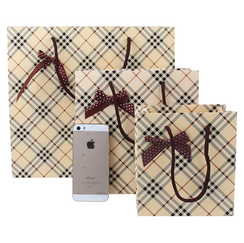 Yellow business plaid gift portable gift bag paper bag hand bag gift packaging bag clothing bag gift bag
