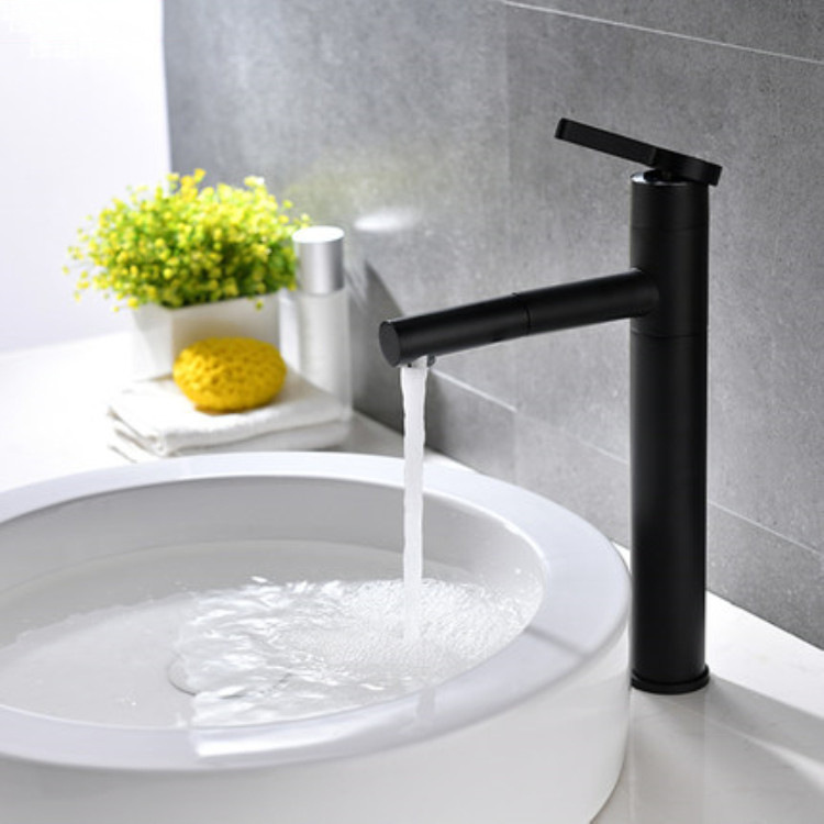 Hotel giratorio caliente y fría Cuenca del grifo lavabo giratorio negro Cuenca del baño grifo