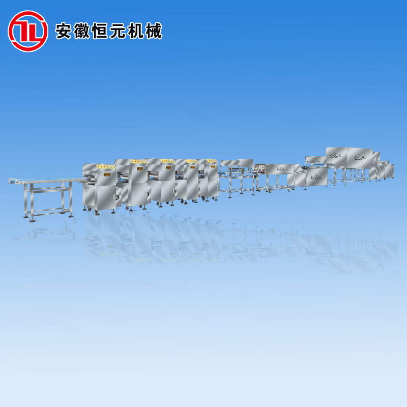 恒元厂家供应全自动葱油饼拍扁覆膜机生产线