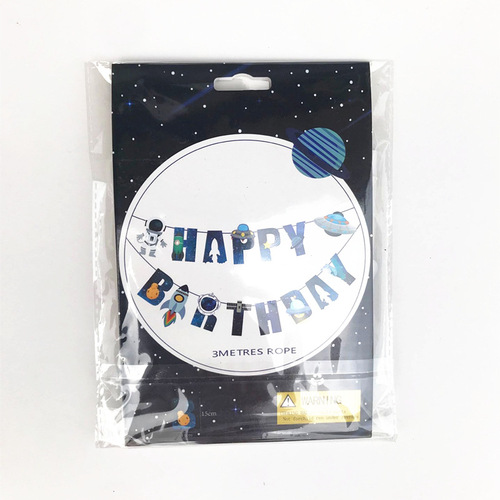 Universe space happybirthday lahuahua flag children's birthday space theme party decorative flags
