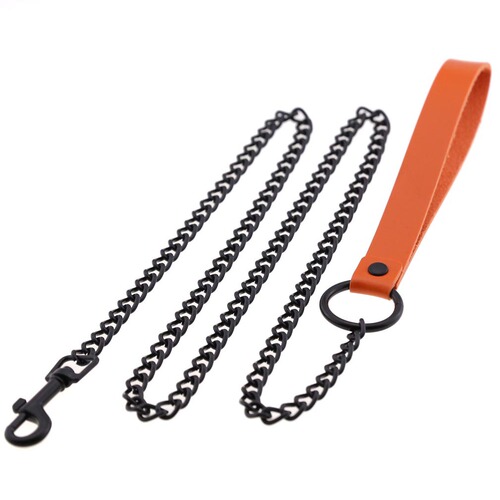 Factory Direct Sale Punk Style All Black Metal Leather Chain Pet Dog Leash Harness for Men and Women Erotic Leash