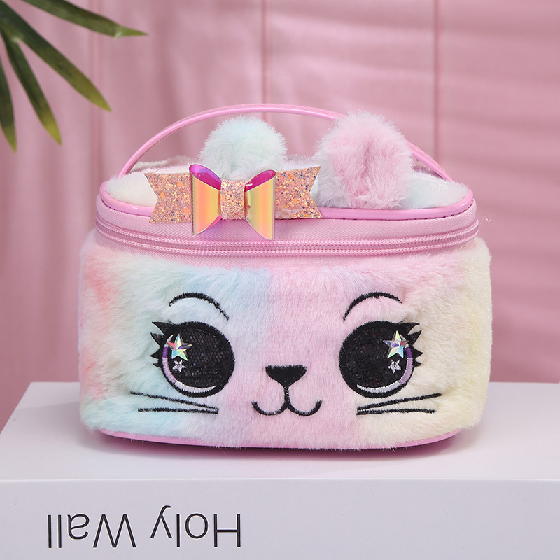 Wholesale of large-capacity cosmetic bags for cats and rabbits in foreign trade, pu leather cute hand-held bags, and storage bags for girls and children detail image 6