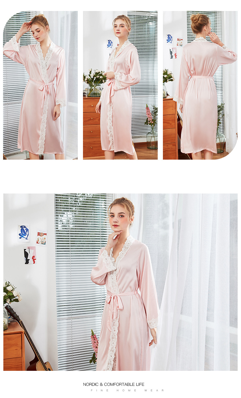 Summer Long Silk Dressing Gown Home Long-sleeved Wholesale Nihaojewelry display picture 12