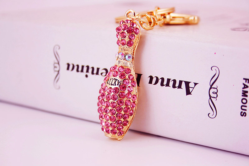 30g Weight Alloy, Metal Material Heart Pattern Women'S Gender White, Pink, Blue, Champagne Color Diamond-studded Crystal Bowling Shape Car Key Chain 1