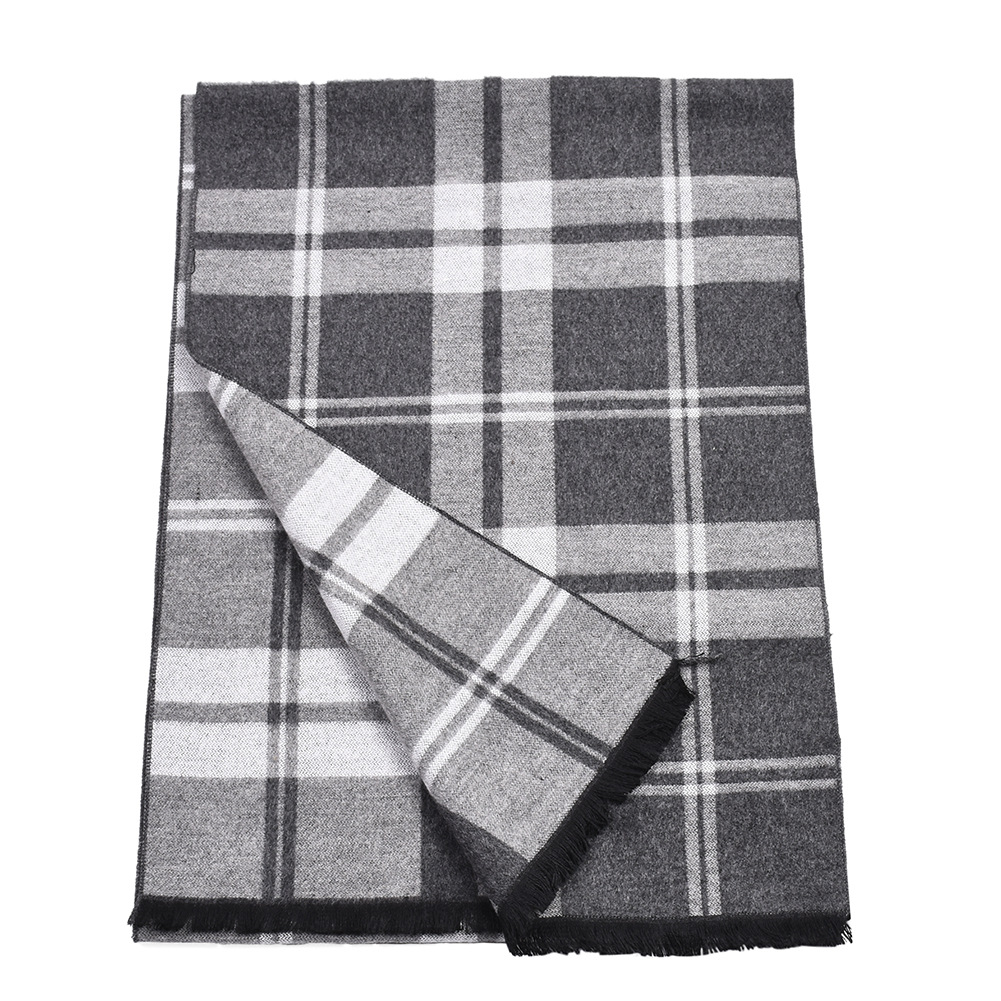 2022 New checkered scarf with double-sided imitation cashmere for autumn and winter warmth, men's shawl_voghion.com