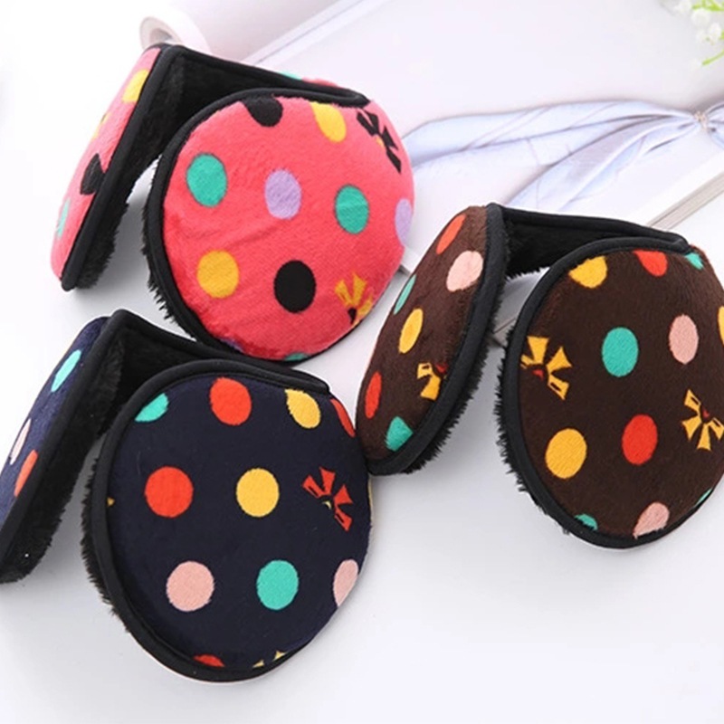 秋冬季女士时尚后戴式圆点印花保暖耳罩韩版毛绒加厚防寒耳暖批发|ms