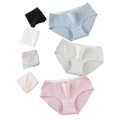 新品女士无痕内裤中腰撞色精梳纯棉抗菌100%全棉裆女士三角内裤