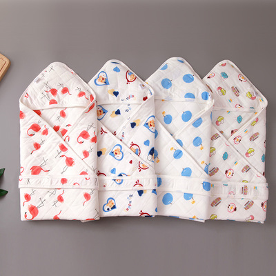 新生儿夹棉抱被 春秋冬季婴儿抱被带帽子 宝宝贴身包裹抱被