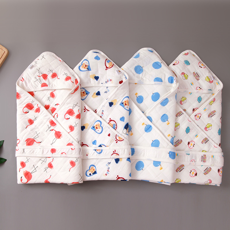 新生儿夹棉抱被 春秋冬季婴儿抱被带帽子 宝宝贴身包裹抱被