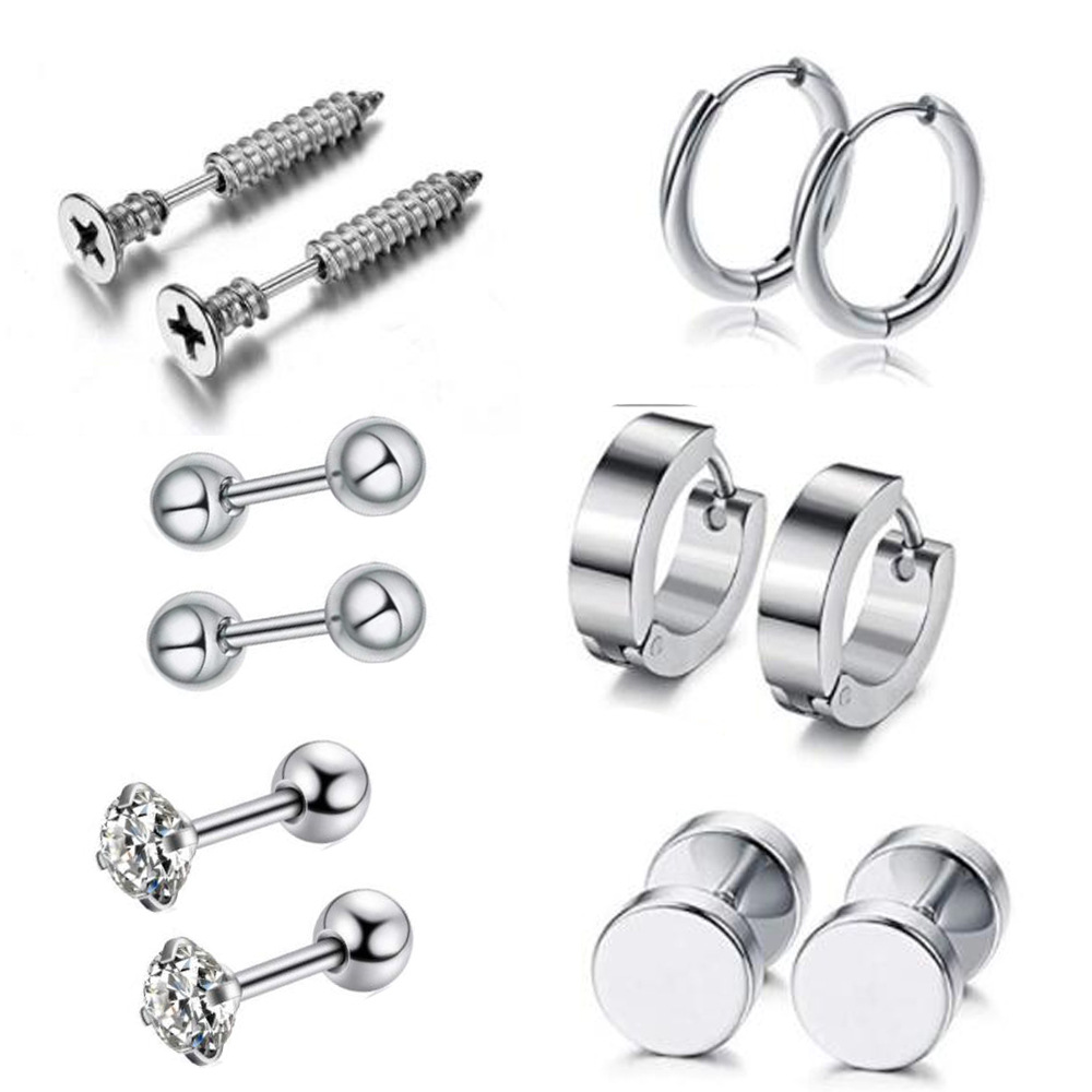 Amazon Stainless Steel Ear Stud Earrings Set - 12 Pieces European American Hip Hop Jewelry Barbell Zircon Ear Buckle Ear Pin detail image 7