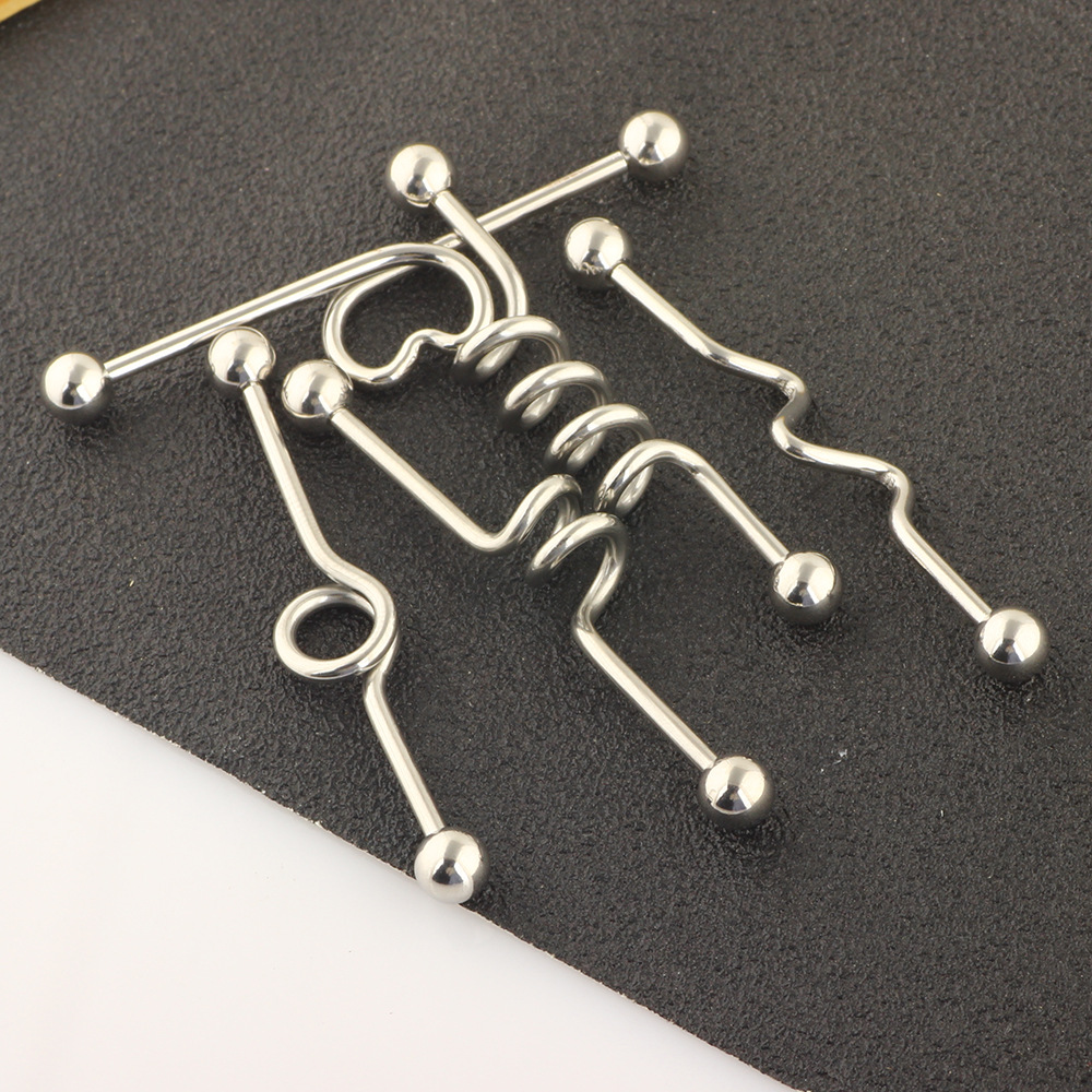 5-Piece Industrial Earring Set Long Rod Piercing Earrings Stainless Steel Ear Cartilage Jewelry Set detail image 19