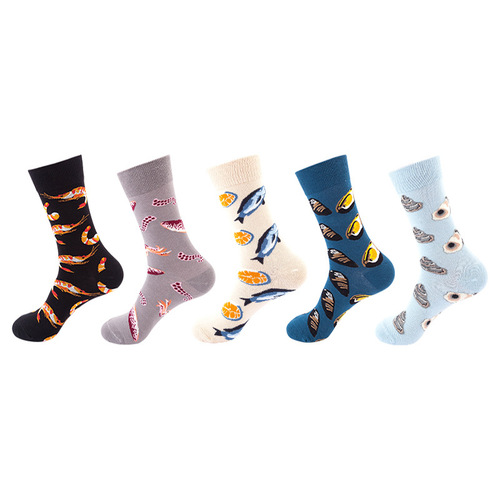 European and American trendy socks, food series, versatile mid-calf long socks, cross-border supply, salmon trendy socks for both men and women