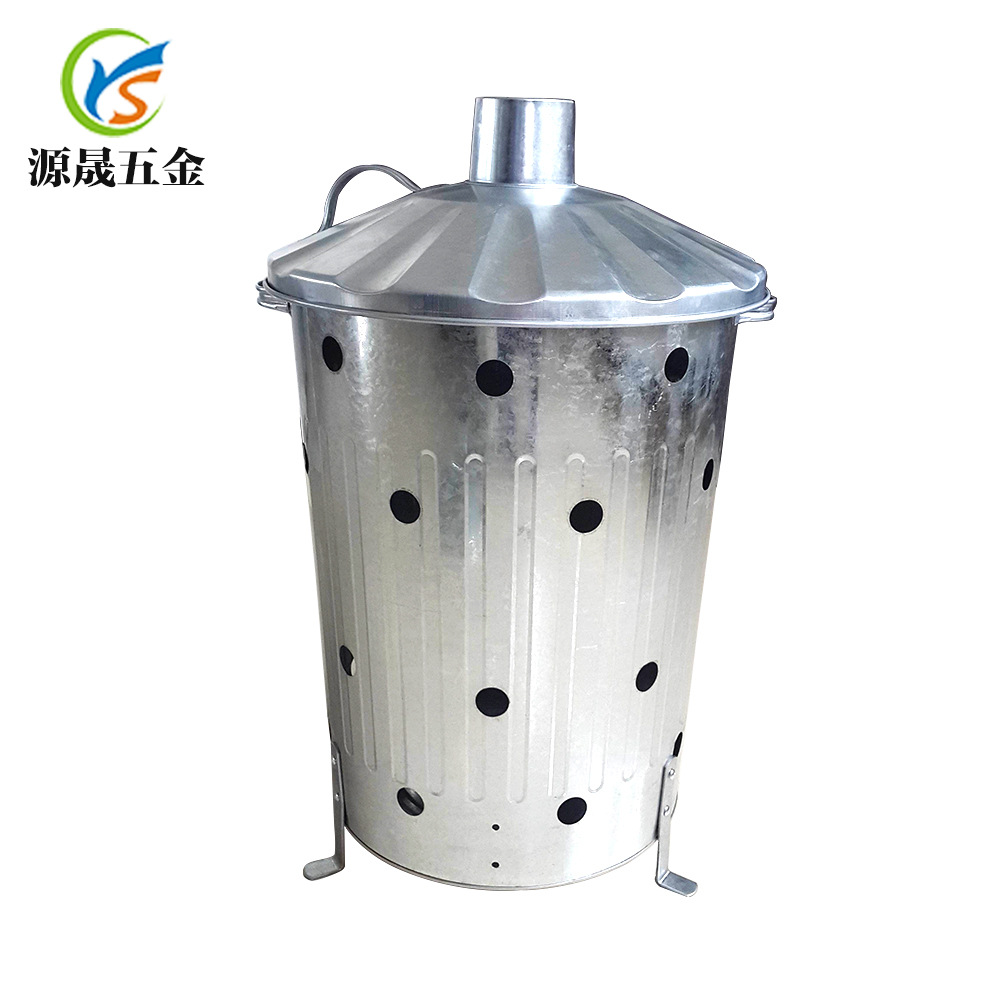 75升焚烧炉 户外带盖圆形大号垃圾桶镀锌铁皮树叶焚烧桶