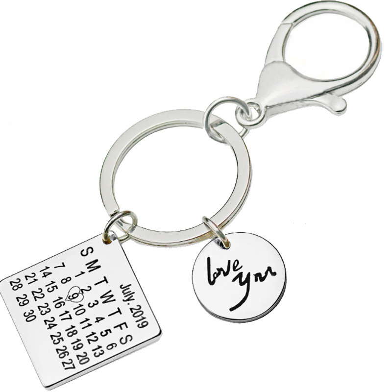 Personalized Keychain Private Customized Creative Calendar Engraving Couple Anniversary Customized Stainless Steel Date Customization
