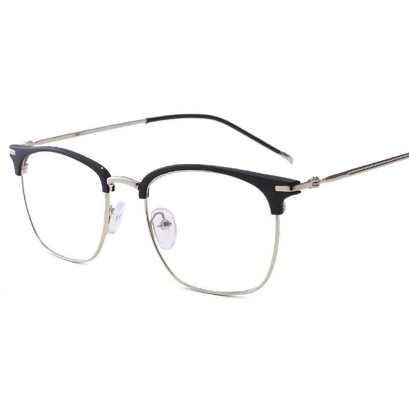 Metal marco óptico negocio simple gafas ceja miopía gafas marco óptico gafas moda anti-azul claro gafas lisas
