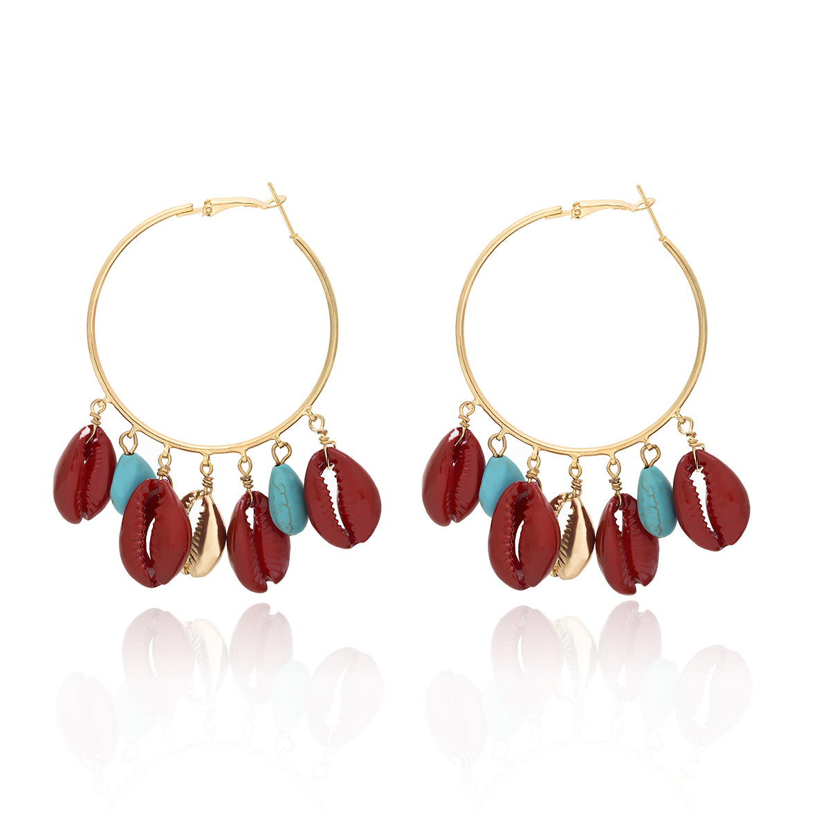 Jewelry Simple Large Circle Turquoise Women Spray Painted Shell Ethnic Style Exaggerated Earrings_voghion.com