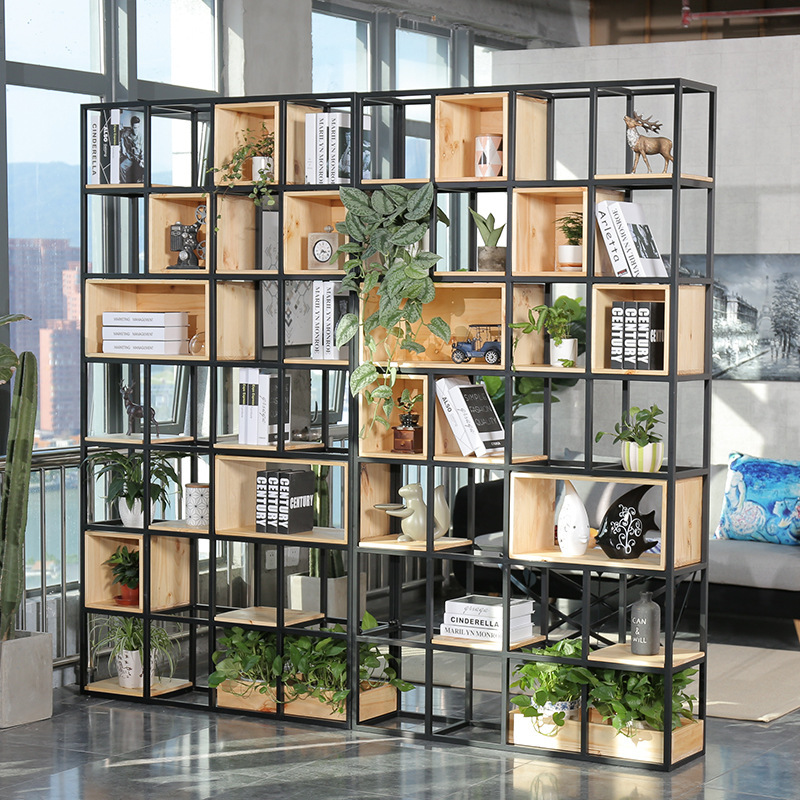 Northern Europe golden Iron art Shelf household Wall partition bookshelf Simplicity Office to ground Decoration Display rack