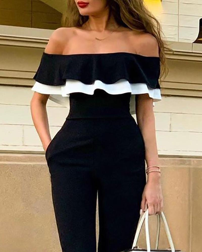 Spring And Summer Sexy Tube Top Ruffled Black And White Color Matching Sexy Fashion Bodysuit