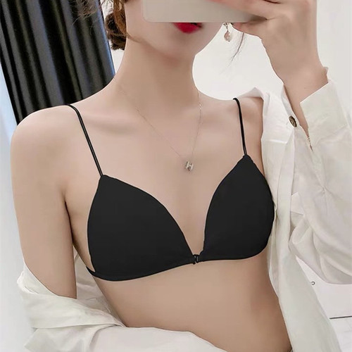 French style bra front button bra, small cup, beautiful back, no rims, women's tube top, ultra-thin thin strap triangle cup bra