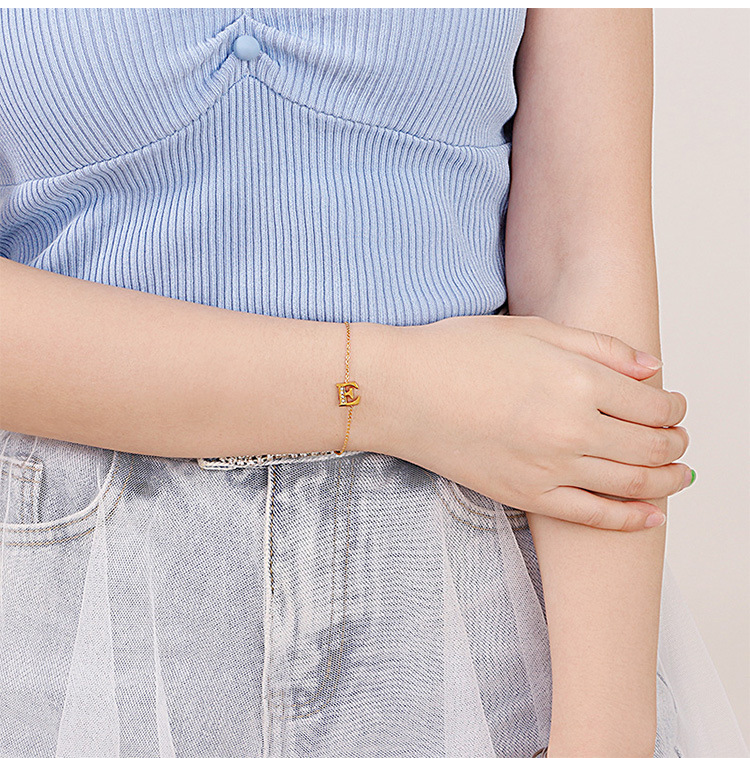 Fashion Style PVD Coated 18K Gold Plated Letter Titanium Steel Fashion Waterproof Non Tarnish Bracelets