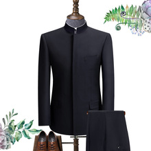 立领中山装羊毛男士套装中国风修身爸爸装国服暗门襟中华立领唐装