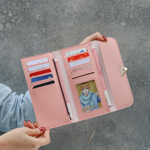 New simple wallet for female students, Korean version, trendy and cute buckle coin purse, wallet, women's wallet, long and thin