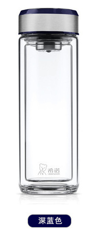 希诺双层便携玻璃杯耐高温透明茶杯带滤网礼品广告杯子定制LOGO