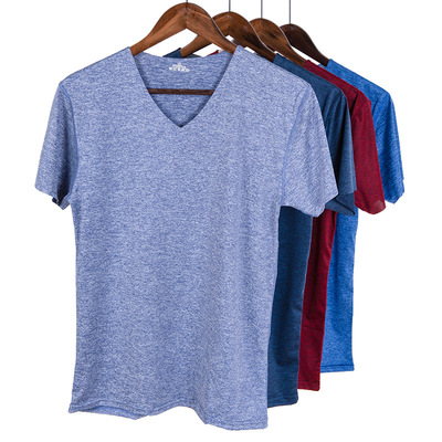 速干冰丝无痕短袖t恤男士V领薄款青年修身弹力体恤半袖男装汗衫潮