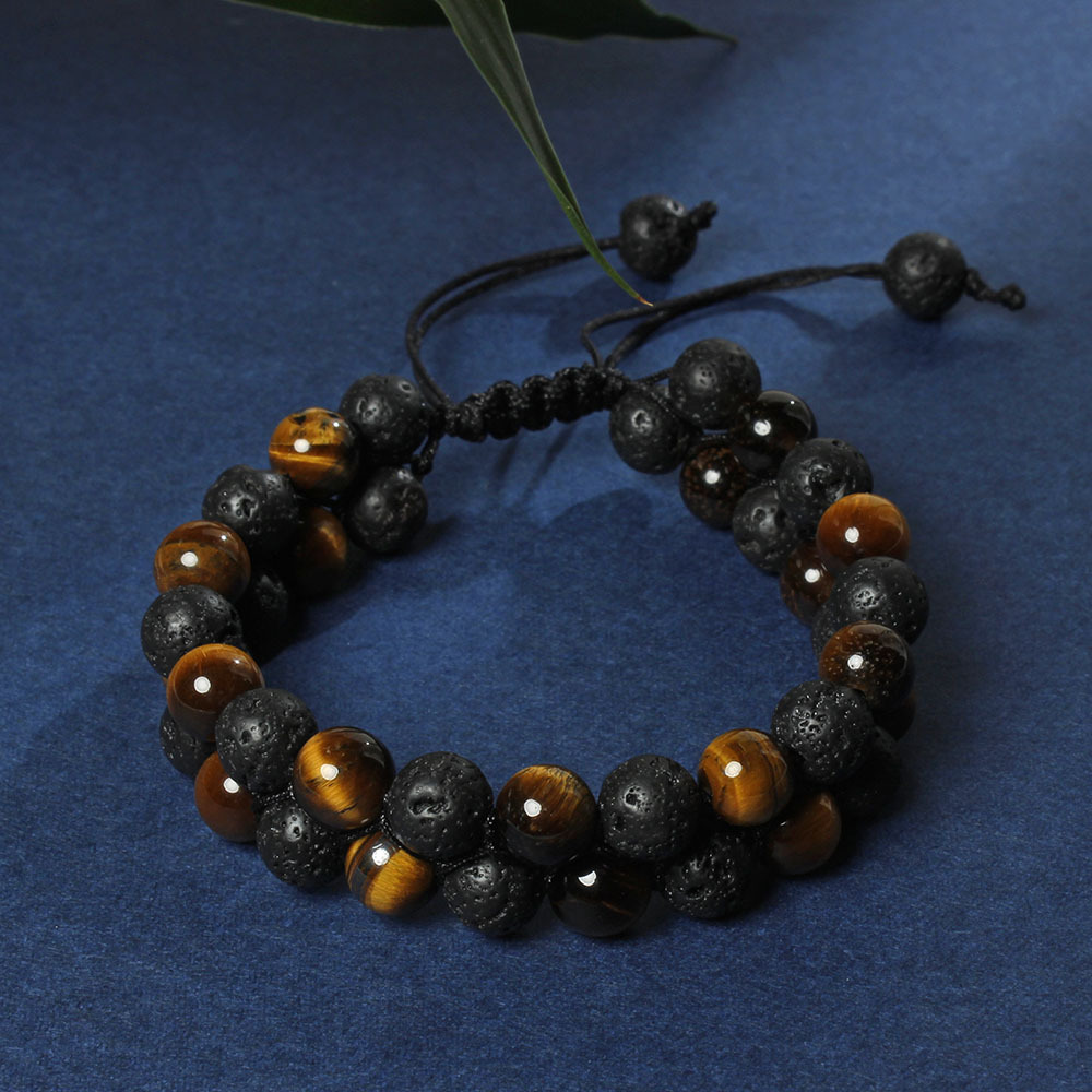 Volcanic rock, Agate, Tiger Eye Material Vintage Style Color Block Volcanic Rock Agate Tiger Eye Unisex Bracelets